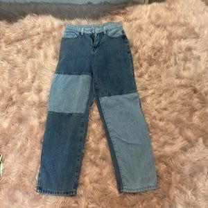 Straight leg patch jeans
